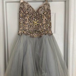Short silver Terani Couture beaded dress